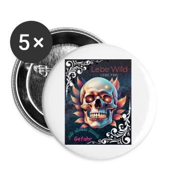 Lebe Wild, Lebe Frei - Buttons groß 56 mm (5er Pack) - Weiß - Vorne