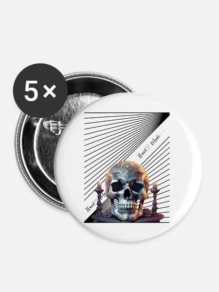 Hand Made Skull Ahead - Buttons groß 56 mm (5er Pack) - Weiß