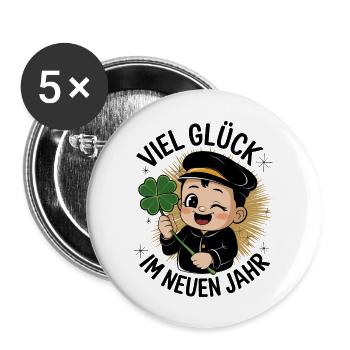 Schornsteinfeger Glück Kleeblatt Silvester Neujahr - Buttons groß 56 mm (5er Pack) - Weiß - Vorne