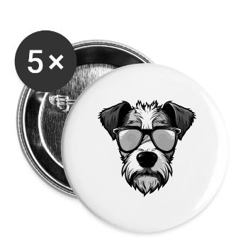 Jack Russel Terrier Hund Porträt Cool - Buttons groß 56 mm (5er Pack) - Weiß - Vorne