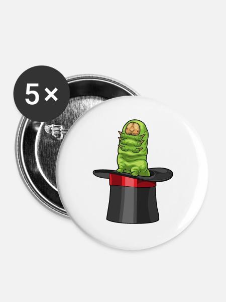 Raupe Zauberer Zylinder - Buttons groß 56 mm (5er Pack) - Weiß