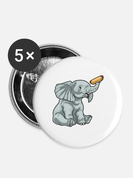 Elefant Hotdog - Buttons groß 56 mm (5er Pack) - Weiß