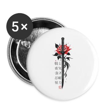 Japon Personnages Épée Rose Esthétique - Lot de 5 grands badges (56 mm) - blanc - Devant