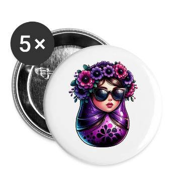 Russian Girl Matryoshka Moscow with Sunglasses - Buttons large 2.2''/56 mm (5-pack) - white - Front