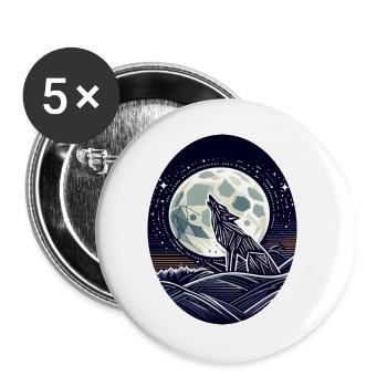 Geometrischer Wolf und Vollmond - Buttons groß 56 mm (5er Pack) - Weiß - Vorne