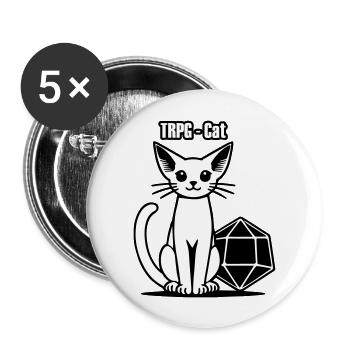 JdR Elven Katze & Würfel - TRPG Cat - Lot de 5 grands badges (56 mm) - blanc - Devant