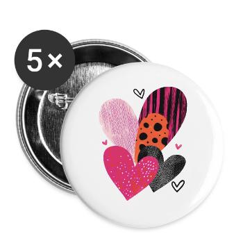 Coeurs Amour Saint Valentin Coeur Motif Cadeau - Lot de 5 grands badges (56 mm) - blanc - Devant