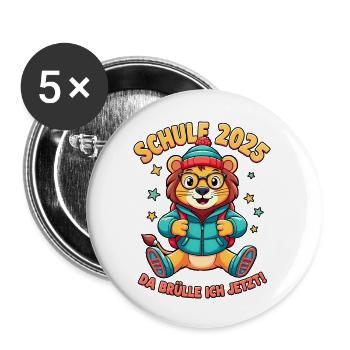Schulkind 2025 - Junge Einschulung - Buttons groß 56 mm (5er Pack) - Weiß - Vorne