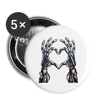 Roboter Herz Hände - Cyborg Lovehands - Buttons groß 56 mm (5er Pack) - Weiß - Vorne