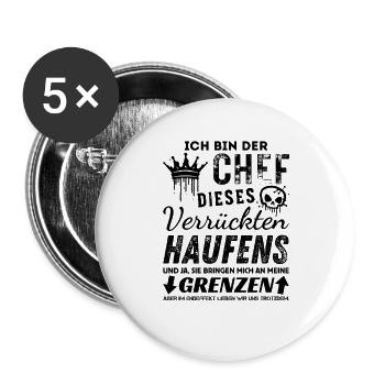 Chef dieses Verrückten Haufens Chef Geschenke - Buttons groß 56 mm (5er Pack) - Weiß - Vorne