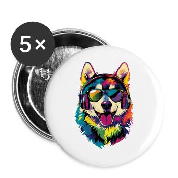Husky Dogs Lover Dog Love Siberian Huskies - Buttons large 2.2''/56 mm (5-pack) - white - Front