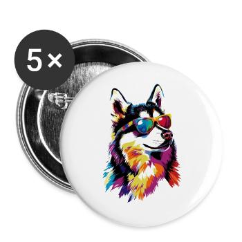 Husky Dogs Lover Dog Love Siberian Huskies - Buttons large 2.2''/56 mm (5-pack) - white - Front