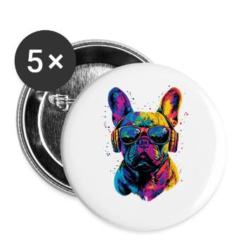 Französische Bulldogge Hund Motiv Dogge Frenchie - Buttons groß 56 mm (5er Pack) - Weiß - Vorne