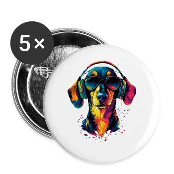 Dackel Dachshund Zwergdackel Dackelclub Teckel - Buttons groß 56 mm (5er Pack) - Weiß - Vorne