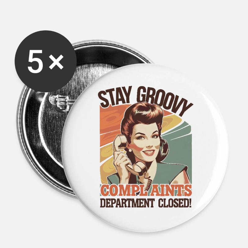 Stay Groovy Retro Beschwerden geschlossen - Buttons groß 56 mm (5er Pack) - Weiß