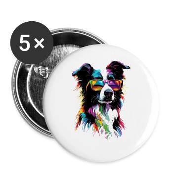 Border Collie Hunde Liebhaber Welpe Süße Collies - Buttons groß 56 mm (5er Pack) - Weiß - Vorne