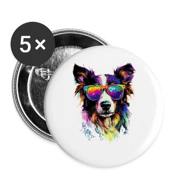Border Collie Hunde Liebhaber Welpe Süße Collies - Buttons groß 56 mm (5er Pack) - Weiß - Vorne