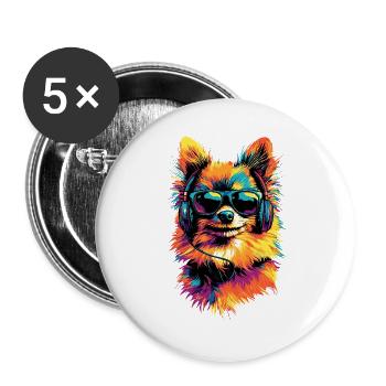 Zwergspitz Pommeraner Pom Süßer Deutscher Spitz - Buttons groß 56 mm (5er Pack) - Weiß - Vorne