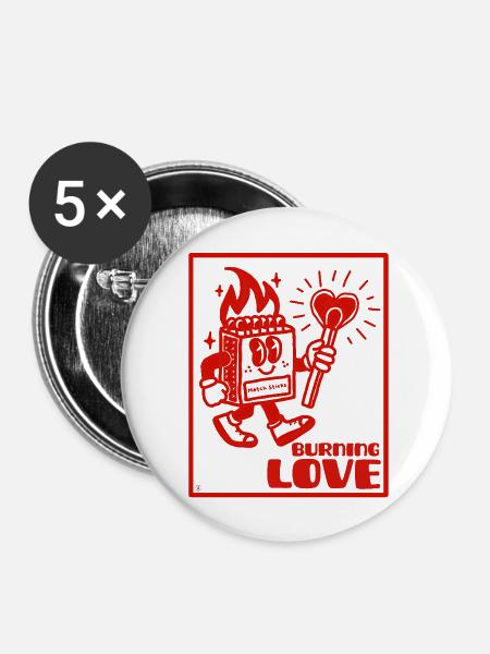 Burning Love - Romantisches Retro Design - Buttons groß 56 mm (5er Pack) - Weiß