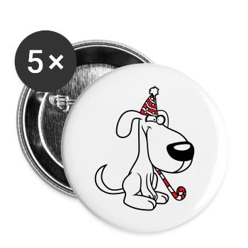 Hund Geburtstag Silvester Party Hut Feiern Tröte - Buttons groß 56 mm (5er Pack) - Weiß - Vorne