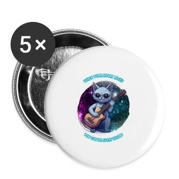 Rocking cat with guitar against galaxy background - Buttons large 2.2''/56 mm (5-pack) - white - Front