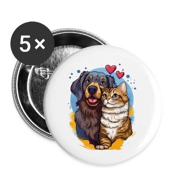 Dog and Cat – Pop Art Illustration - Buttons large 2.2''/56 mm (5-pack) - white - Front