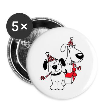 2 Hunde Geburtstag Geschenk Party Hut Feiern Tröte - Buttons groß 56 mm (5er Pack) - Weiß - Vorne