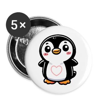 Penguin Comic Heart - Buttons large 2.2''/56 mm (5-pack) - white - Front