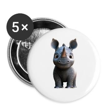 Nashorn Rhinozeros Afrika Safari Nashörner Rhino - Buttons groß 56 mm (5er Pack) - Weiß - Vorne