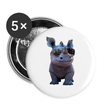 Nashorn Rhinozeros Afrika Safari Nashörner Rhino - Buttons groß 56 mm (5er Pack) - Weiß - Vorne