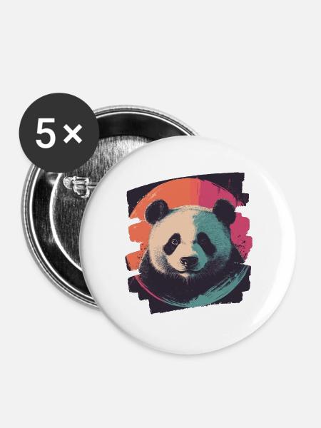 Pandabär Retro - Buttons groß 56 mm (5er Pack) - Weiß
