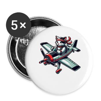 Cat Pilot Propeller Airplane Flying - Buttons large 2.2''/56 mm (5-pack) - white - Front
