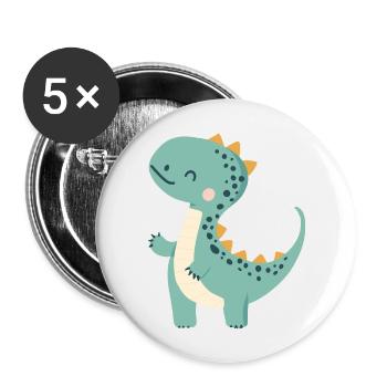 Knuddel Dino - Buttons groß 56 mm (5er Pack) - Weiß - Vorne