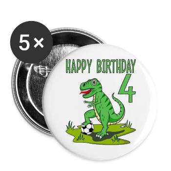 Dinosaure Rex Football 4 Joyeux Anniversaire Vert - Lot de 5 grands badges (56 mm) - blanc - Devant
