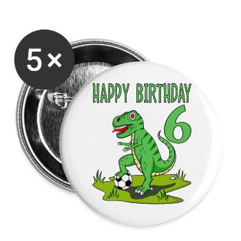 dinosaure rex football 6 joyeux anniversaire vert - Lot de 5 grands badges (56 mm) - blanc - Devant