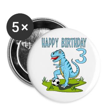 Dinosaur Rex Football 3 Happy Birthday Blue - Buttons large 2.2''/56 mm (5-pack) - white - Front