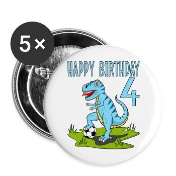 Dinosaure Rex Football 4 Joyeux Anniversaire Bleu - Lot de 5 grands badges (56 mm) - blanc - Devant