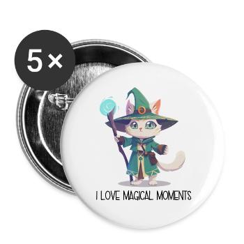J’adore les moments magiques – Dessin animé Magicien Chat - Lot de 5 grands badges (56 mm) - blanc - Devant