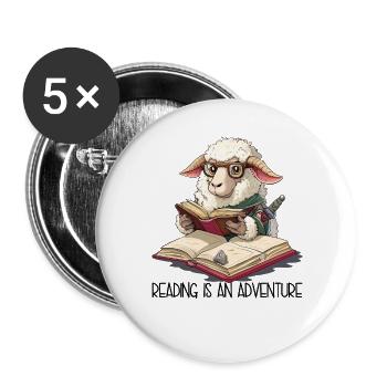 Reading Is An Adventure – Knight Sheep Cartoon - Buttons large 2.2''/56 mm (5-pack) - white - Front