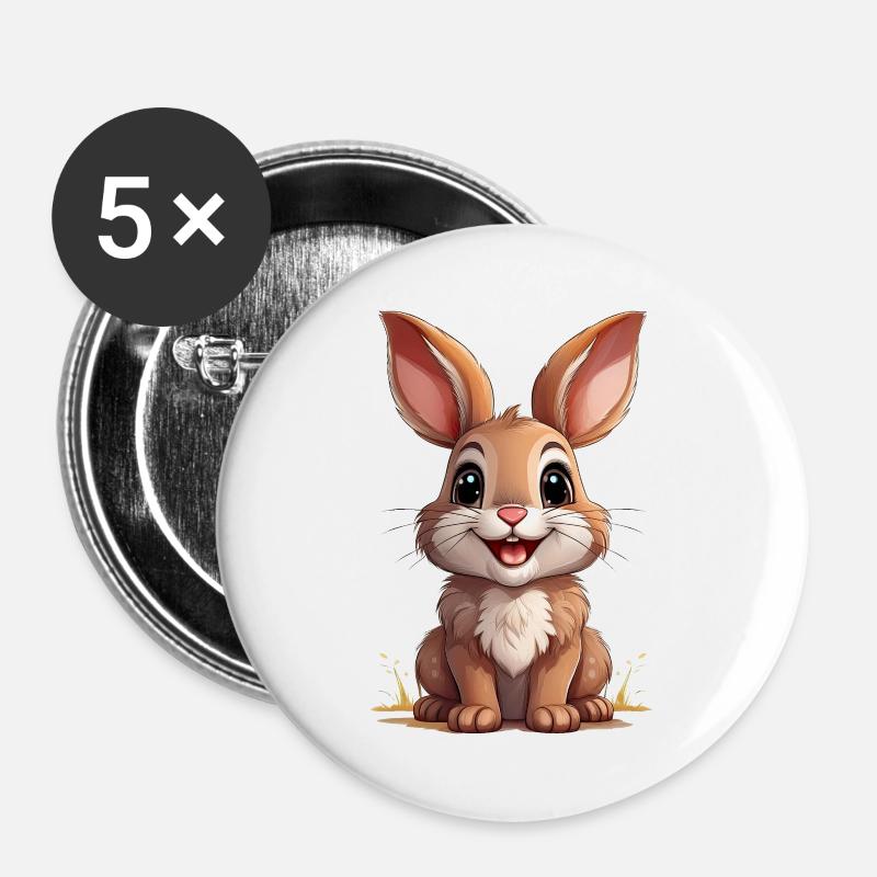 Kaninchen oder Osterhase - Buttons groß 56 mm (5er Pack) - Weiß