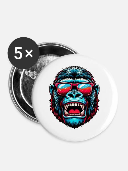 Gorillas mit Sonnenbrille - Buttons groß 56 mm (5er Pack) - Weiß