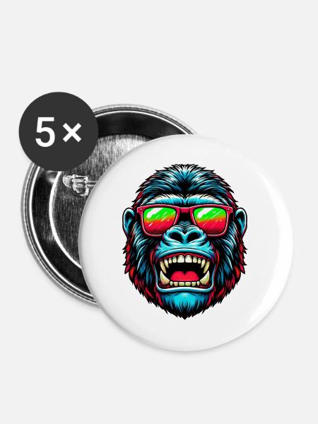 Gorillas mit Sonnenbrille - Buttons groß 56 mm (5er Pack) - Weiß