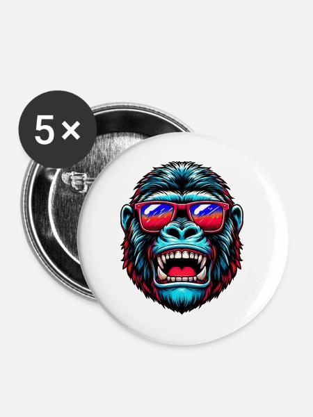 Gorillas mit Sonnenbrille - Buttons groß 56 mm (5er Pack) - Weiß