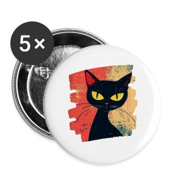 Schwarze Katze Retro - Buttons groß 56 mm (5er Pack) - Weiß - Vorne