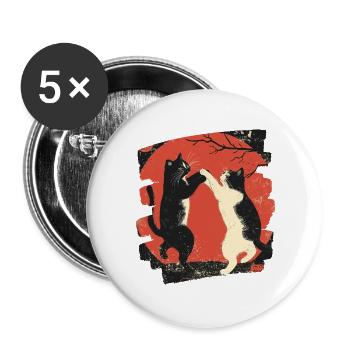 Japanischer Katzen Kampf - Buttons groß 56 mm (5er Pack) - Weiß - Vorne