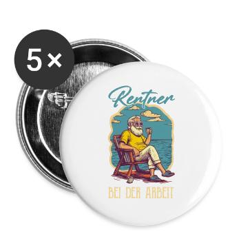 Rentner bei der Arbeit - Ruhestand am Strand - Buttons groß 56 mm (5er Pack) - Weiß - Vorne