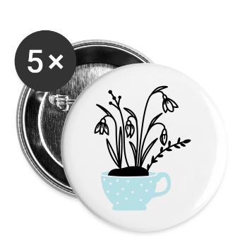 Schneeglöckchen in Tasse - Buttons groß 56 mm (5er Pack) - Weiß - Vorne
