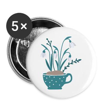 Schneeglöckchen in Tasse, farbig - Buttons groß 56 mm (5er Pack) - Weiß - Vorne