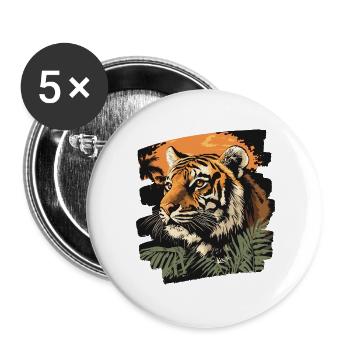 Tiger Retro - Buttons groß 56 mm (5er Pack) - Weiß - Vorne