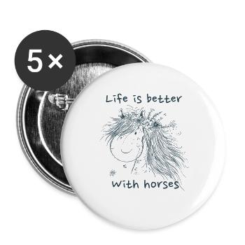 La vie est meilleure avec les chevaux Dicton de cheval Cheval - Lot de 5 grands badges (56 mm) - blanc - Devant